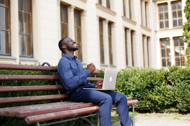 Freelancer in Africa working happily